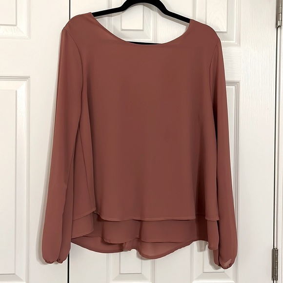 Rose colored, long sleeve, layered top - Picture 1 of 3